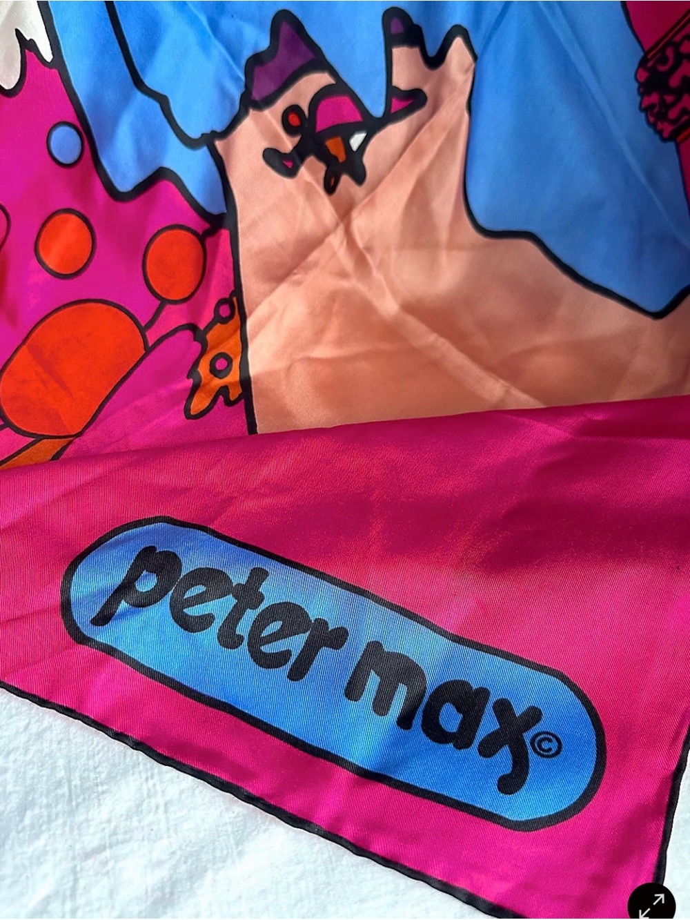 Vintage Peter Max Self Portrait Silk Scarf - Picture 2 of 3